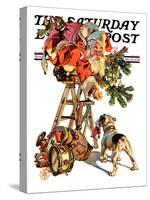 "Santa Up a Ladder," Saturday Evening Post Cover, December 20, 1930-Joseph Christian Leyendecker-Stretched Canvas