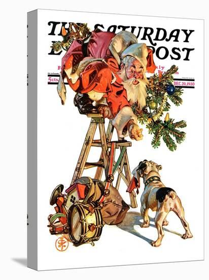 "Santa Up a Ladder," Saturday Evening Post Cover, December 20, 1930-Joseph Christian Leyendecker-Stretched Canvas