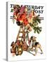 "Santa Up a Ladder," Saturday Evening Post Cover, December 20, 1930-Joseph Christian Leyendecker-Stretched Canvas