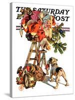 "Santa Up a Ladder," Saturday Evening Post Cover, December 20, 1930-Joseph Christian Leyendecker-Stretched Canvas