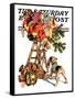 "Santa Up a Ladder," Saturday Evening Post Cover, December 20, 1930-Joseph Christian Leyendecker-Framed Stretched Canvas