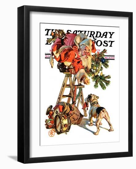 "Santa Up a Ladder," Saturday Evening Post Cover, December 20, 1930-Joseph Christian Leyendecker-Framed Premium Giclee Print