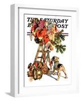 "Santa Up a Ladder," Saturday Evening Post Cover, December 20, 1930-Joseph Christian Leyendecker-Framed Premium Giclee Print