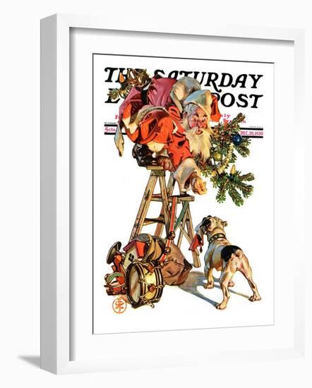 "Santa Up a Ladder," Saturday Evening Post Cover, December 20, 1930-Joseph Christian Leyendecker-Framed Premium Giclee Print