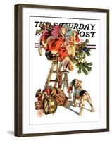 "Santa Up a Ladder," Saturday Evening Post Cover, December 20, 1930-Joseph Christian Leyendecker-Framed Giclee Print