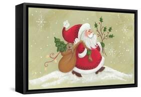 Santa with a Sack of Toys and a Holly Branch-Beverly Johnston-Framed Stretched Canvas