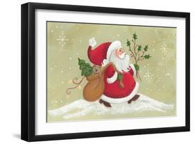 Santa with a Sack of Toys and a Holly Branch-Beverly Johnston-Framed Giclee Print