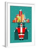 Santa with Deers Gifts and Presents Congratulates. Vector Eps8 Graphic Christmas Illustration.-Popmarleo-Framed Art Print