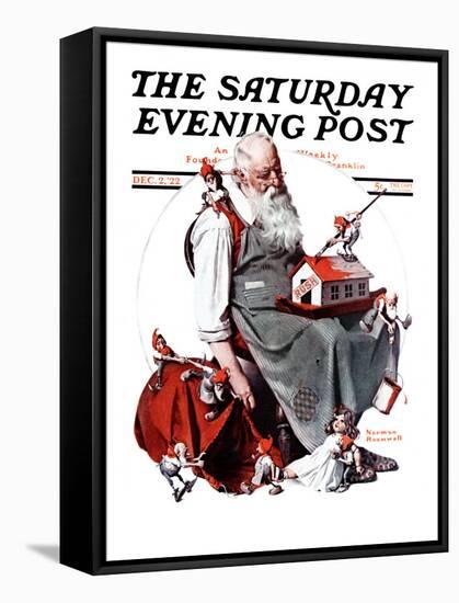 "Santa with Elves" Saturday Evening Post Cover, December 2,1922-Norman Rockwell-Framed Stretched Canvas