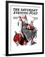 "Santa with Elves" Saturday Evening Post Cover, December 2,1922-Norman Rockwell-Framed Giclee Print