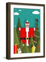 Santa with Gifts and Presents in Woods. Vector Eps8 Graphic Christmas Illustration.-Popmarleo-Framed Art Print