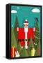 Santa with Gifts and Presents in Woods. Vector Eps8 Graphic Christmas Illustration.-Popmarleo-Framed Stretched Canvas