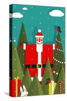 Santa with Gifts and Presents in Woods. Vector Eps8 Graphic Christmas Illustration.-Popmarleo-Stretched Canvas