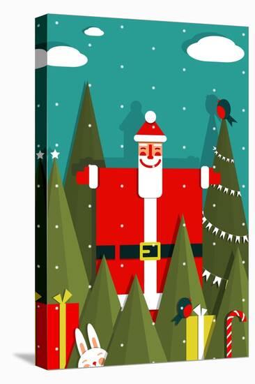 Santa with Gifts and Presents in Woods. Vector Eps8 Graphic Christmas Illustration.-Popmarleo-Stretched Canvas