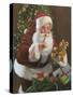 Santa with Teddy Bear-David Lindsley-Stretched Canvas