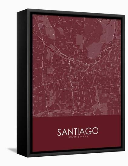 Santiago, Chile Red Map-null-Framed Stretched Canvas