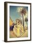 Santiago De Chile, Old Building with Palms on the Blue Sky, Vintage Retro Style.-Maciej Bledowski-Framed Photographic Print