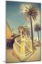 Santiago De Chile, Old Building with Palms on the Blue Sky, Vintage Retro Style.-Maciej Bledowski-Mounted Photographic Print