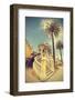 Santiago De Chile, Old Building with Palms on the Blue Sky, Vintage Retro Style.-Maciej Bledowski-Framed Photographic Print