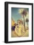 Santiago De Chile, Old Building with Palms on the Blue Sky, Vintage Retro Style.-Maciej Bledowski-Framed Photographic Print