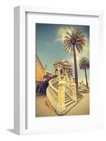 Santiago De Chile, Old Building with Palms on the Blue Sky, Vintage Retro Style.-Maciej Bledowski-Framed Photographic Print