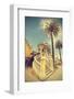 Santiago De Chile, Old Building with Palms on the Blue Sky, Vintage Retro Style.-Maciej Bledowski-Framed Photographic Print