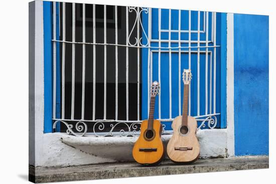 Santiago De Cuba Province, Historical Center, Calle Heredia, Guitars by Balcony-Jane Sweeney-Stretched Canvas