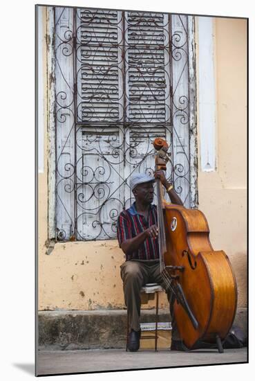 Santiago De Cuba Province, Historical Center, Street Musician Playing Double Bass-Jane Sweeney-Mounted Photographic Print