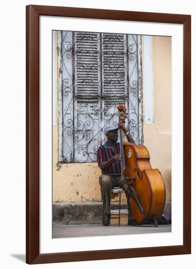 Santiago De Cuba Province, Historical Center, Street Musician Playing Double Bass-Jane Sweeney-Framed Photographic Print