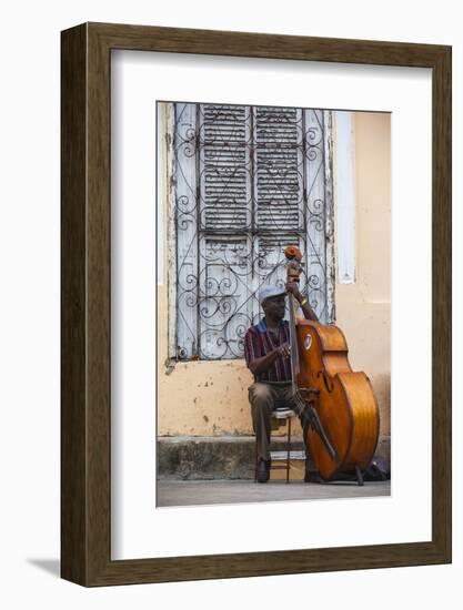 Santiago De Cuba Province, Historical Center, Street Musician Playing Double Bass-Jane Sweeney-Framed Photographic Print