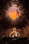 Asian Religious Architecture. Ancient Sandstone Sculpture of Buddha at Prasat Nakhon Luang in Ayutt-SantiPhotoSS-Framed Stretched Canvas