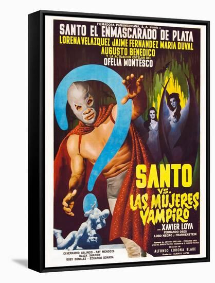 Santo vs. Las Mujeres Vampiro, Spanish poster art, 1962-null-Framed Stretched Canvas