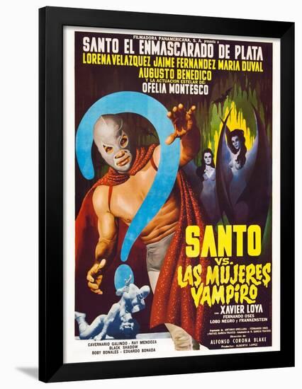 Santo vs. Las Mujeres Vampiro, Spanish poster art, 1962-null-Framed Poster