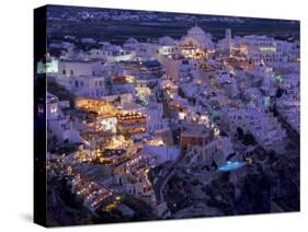 Santorini at Night, Greece-Walter Bibikow-Stretched Canvas