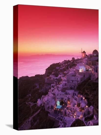Santorini at Night, Greece-Walter Bibikow-Stretched Canvas