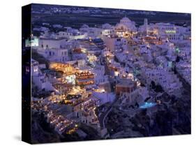 Santorini at Night, Greece-Walter Bibikow-Stretched Canvas