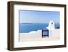 Santorini Balconny with View at the Aegean Sea-Netfalls-Framed Photographic Print