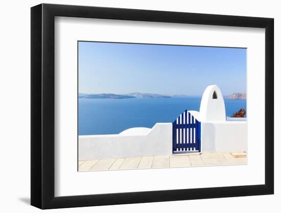 Santorini Balconny with View at the Aegean Sea-Netfalls-Framed Photographic Print