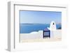 Santorini Balconny with View at the Aegean Sea-Netfalls-Framed Photographic Print