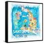 Santorini Greece Illustrated Map with Main Roads Landmarks and Highlights-M. Bleichner-Framed Stretched Canvas