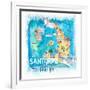 Santorini Greece Illustrated Map with Main Roads Landmarks and Highlights-M. Bleichner-Framed Art Print