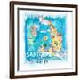 Santorini Greece Illustrated Map with Main Roads Landmarks and Highlights-M. Bleichner-Framed Art Print