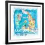 Santorini Greece Illustrated Map with Main Roads Landmarks and Highlights-M. Bleichner-Framed Art Print