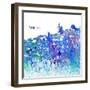 Santorini Greece Skyline Silhouette Impressionistic Splash-M. Bleichner-Framed Art Print