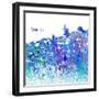 Santorini Greece Skyline Silhouette Impressionistic Splash-M. Bleichner-Framed Art Print