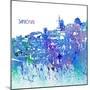 Santorini Greece Skyline Silhouette Impressionistic Splash-M. Bleichner-Mounted Art Print