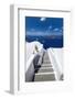 Santorini, stairs with a view to the sea and Caldera, Santorini, Cyclades, Greek Islands, Greece-Sakis Papadopoulos-Framed Photographic Print