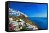 Santorini, View of Fira Town with Volcano-Maugli-l-Framed Stretched Canvas