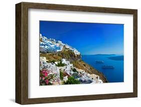 Santorini, View of Fira Town with Volcano-Maugli-l-Framed Photographic Print