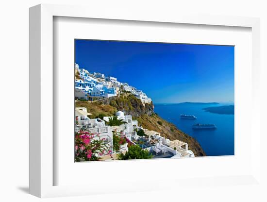 Santorini, View of Fira Town with Volcano-Maugli-l-Framed Photographic Print